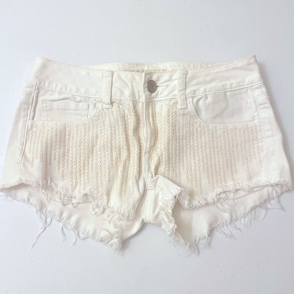 American Eagle Outfitters White Sequin Shorts Size 0 SKU 68